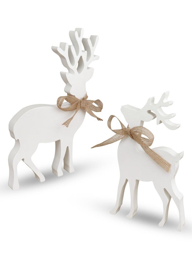 Treory 2Pcs Reindeer Christmas Decorations Rustic Wooden Christmas Reindeer Figurine, Reindeer Decor for Home Decor Shelf Cabinet Table, Home Display, Tabletop - Image 2